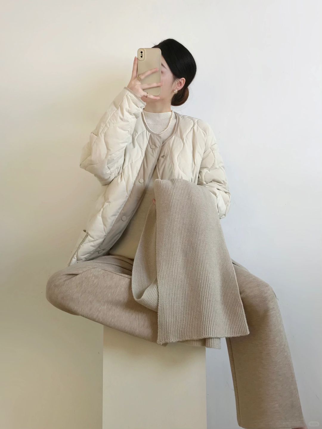 韩里韩气奶茶色系穿搭|羽绒服➕围巾➕阔腿裤