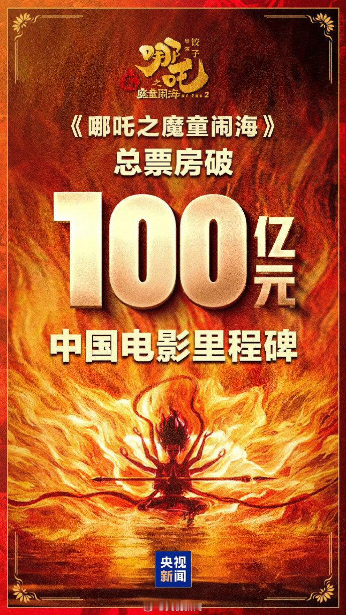 哪吒2破100亿 恭喜《哪吒2》破百亿啦！！继续冲冲冲！[哪吒开心] 