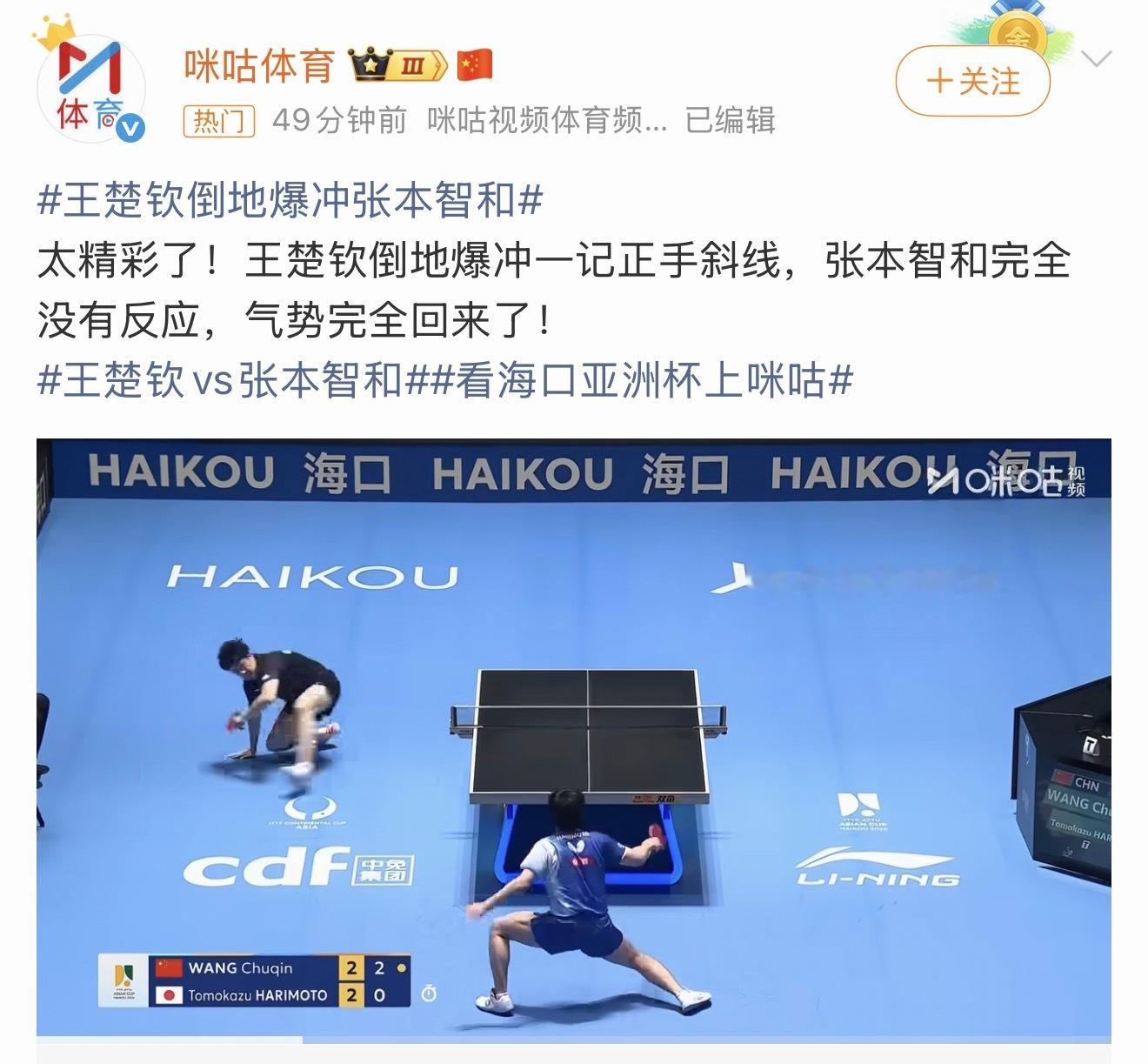 王楚钦vs张本智和帅，恭喜夺冠！ 