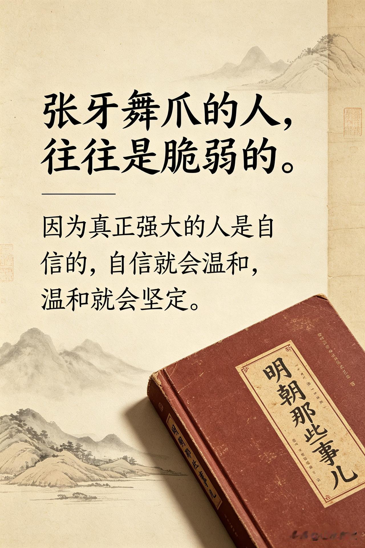 张牙舞爪的人，往往是脆弱的。因为真正强大的人是自信的，自信就会温和，温和就会坚定