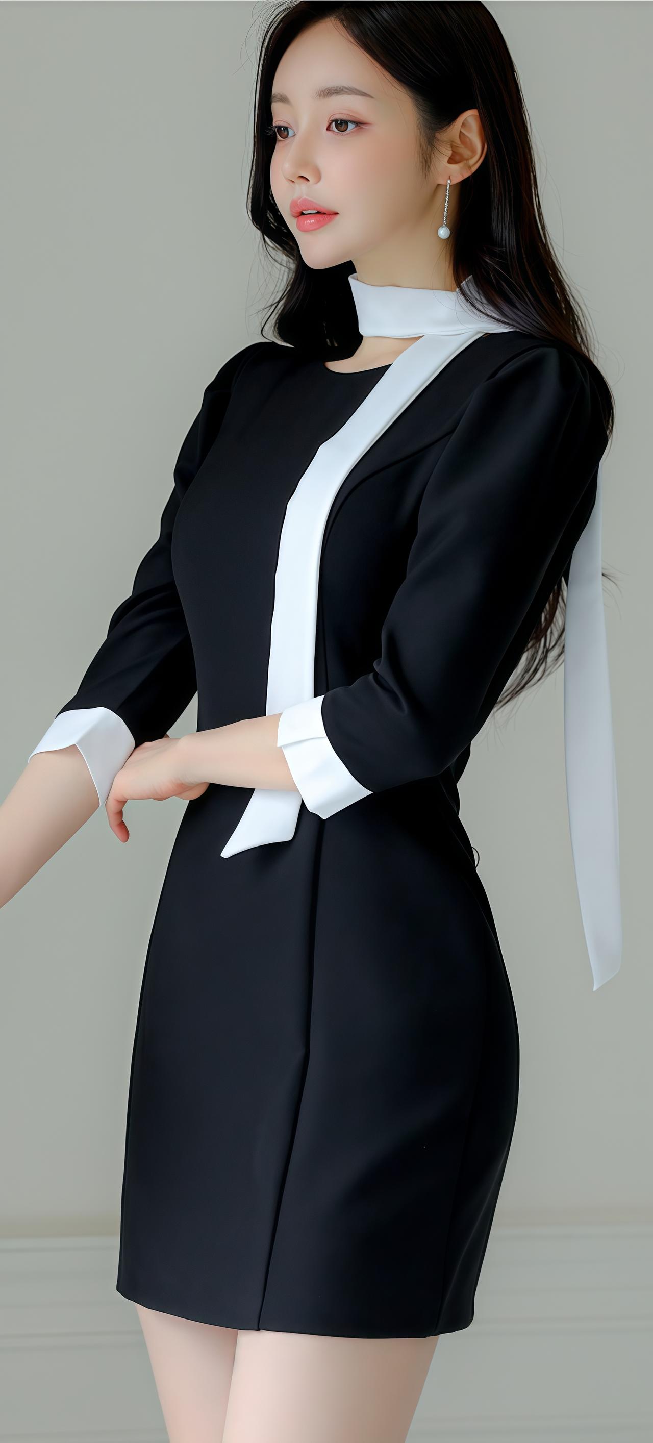 孙允珠优雅黑白连衣裙，简约时尚，尽显女性魅力！