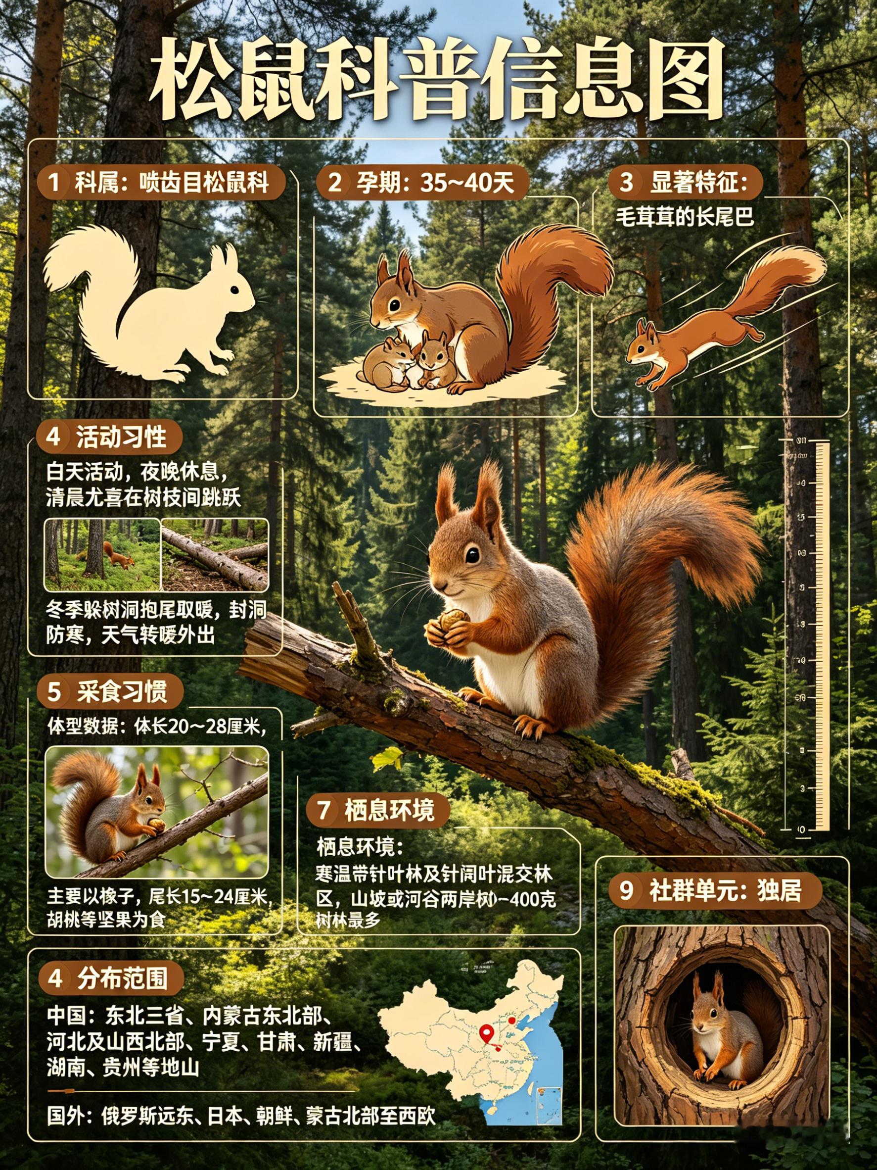 奇妙生物圈 松鼠别名：无科属：啮齿目松鼠科孕期：35～40天松鼠是树栖动物，毛茸