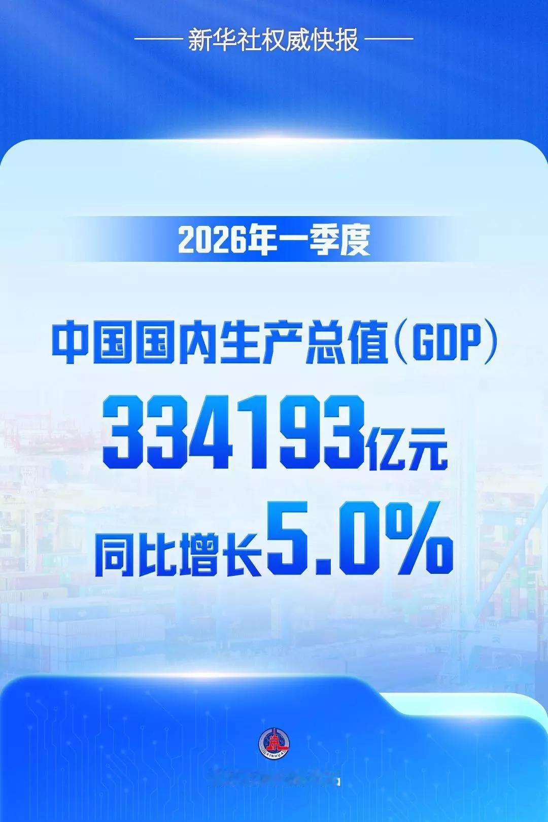 中国国内生产总值（GDP）334193亿元按不变价格计算同比增长5.0%全国规模