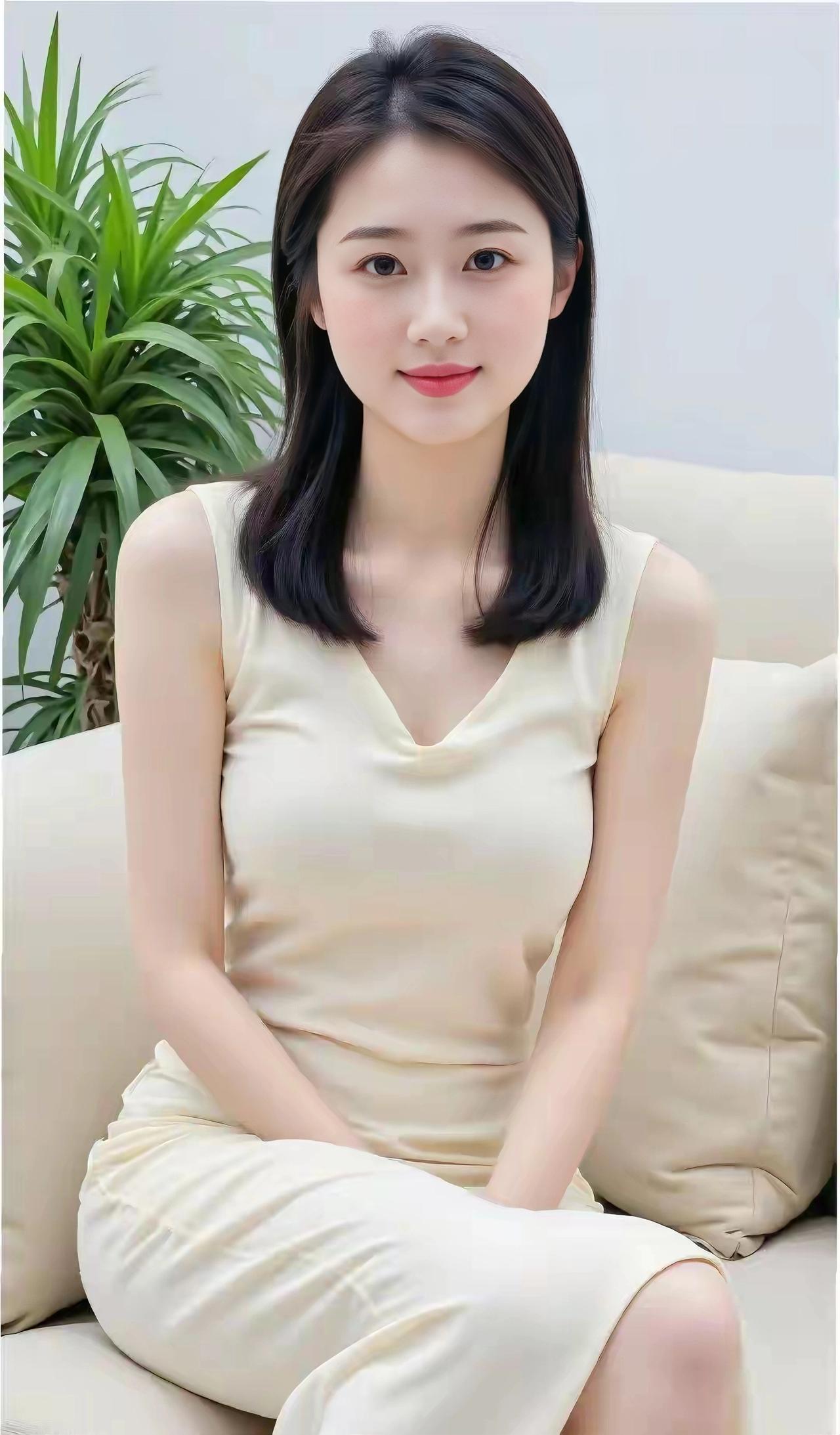 静室佳人
黑发齐肩样貌柔，
素衣淡逸坐沙发。
眉清目秀含温笑，
气质安然不张扬。