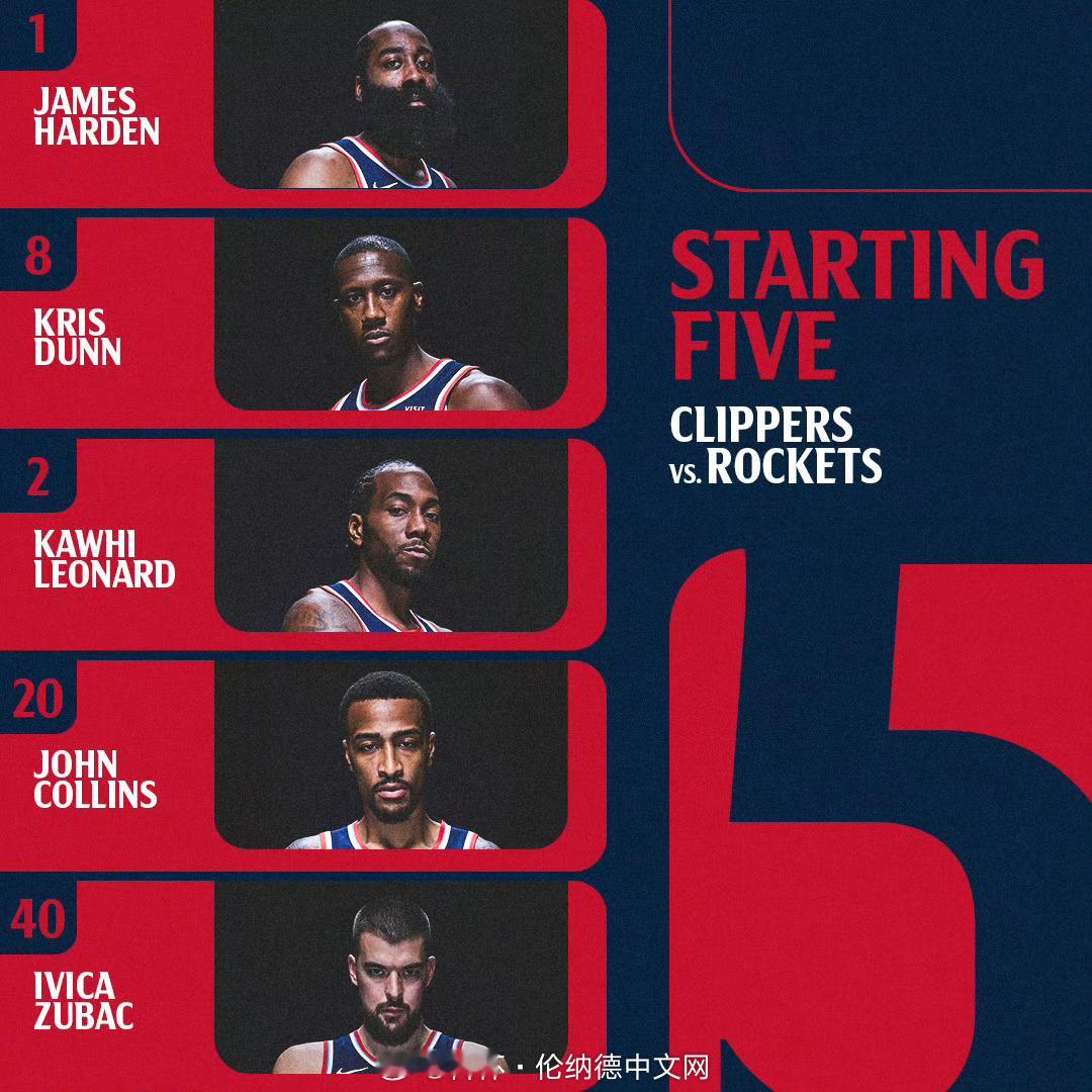 今日首发，没有变化！加油吧～快船vs火箭