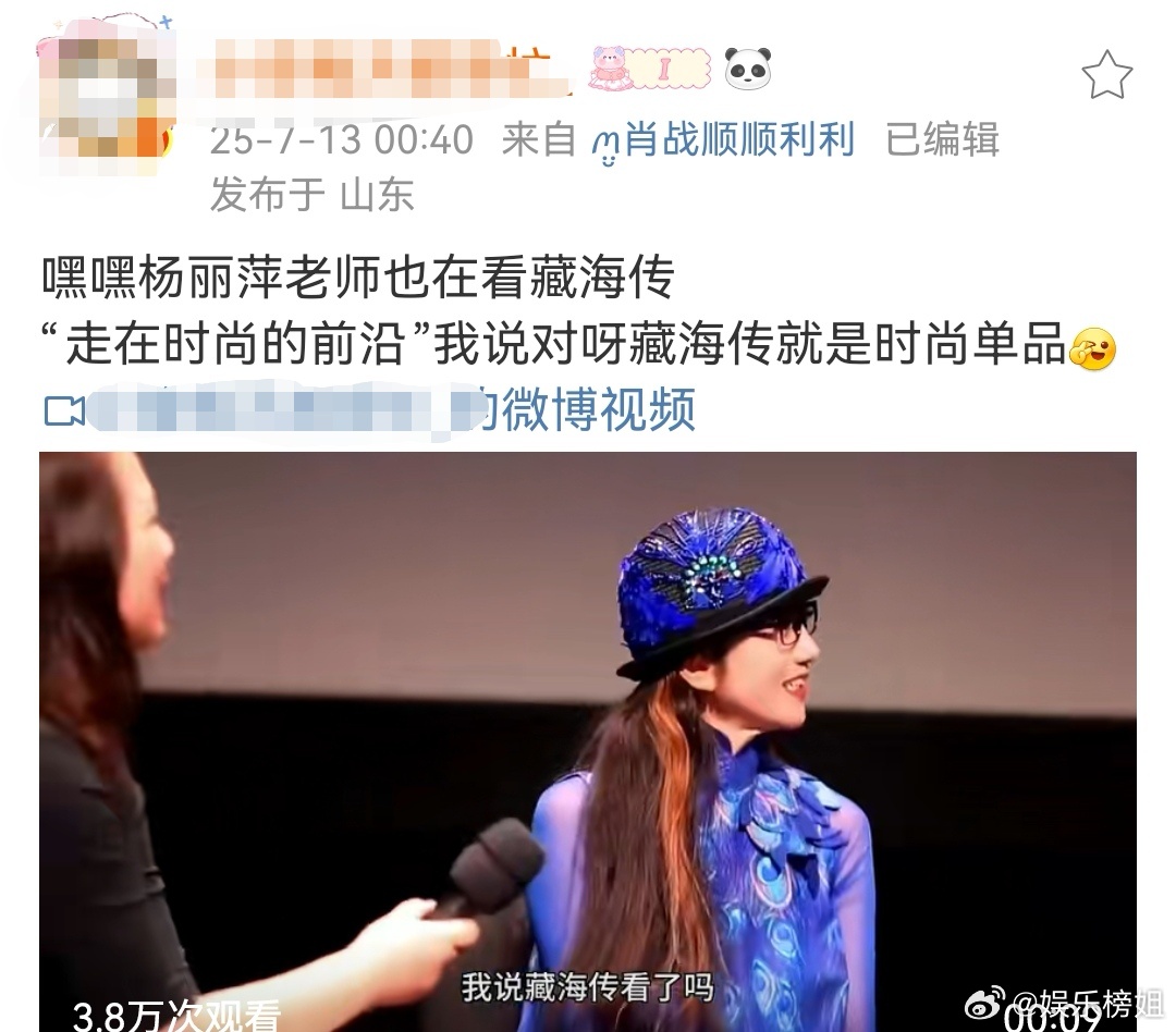 杨丽萍看藏海传走在时尚的前沿 著名舞蹈家杨丽萍老师公开追剧藏海传，看完了已经。主