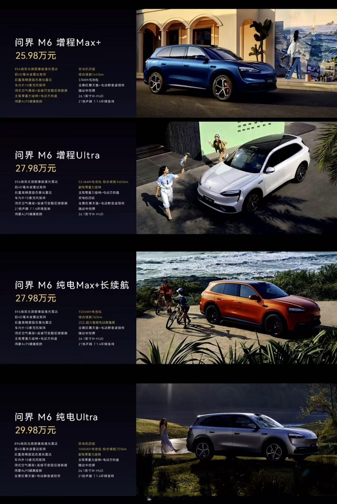 问界M6纯电版本发布：24.98万可以买到896线激光雷达+空气悬挂+81度电池