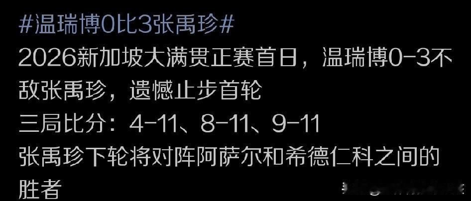 WTT新加坡大满贯赛的赛场上，尽管我们对温瑞博这样的年轻球员，特别是近期上头上升