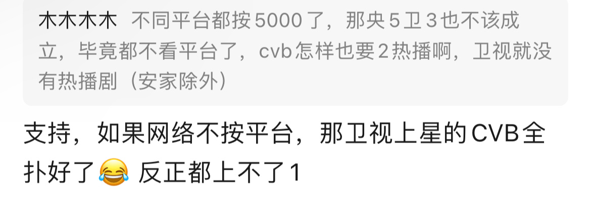 哈哈哈哈哈哈哈，谁说不是呢[笑cry]既然网播不考虑平台差异，那收视率为什么要看