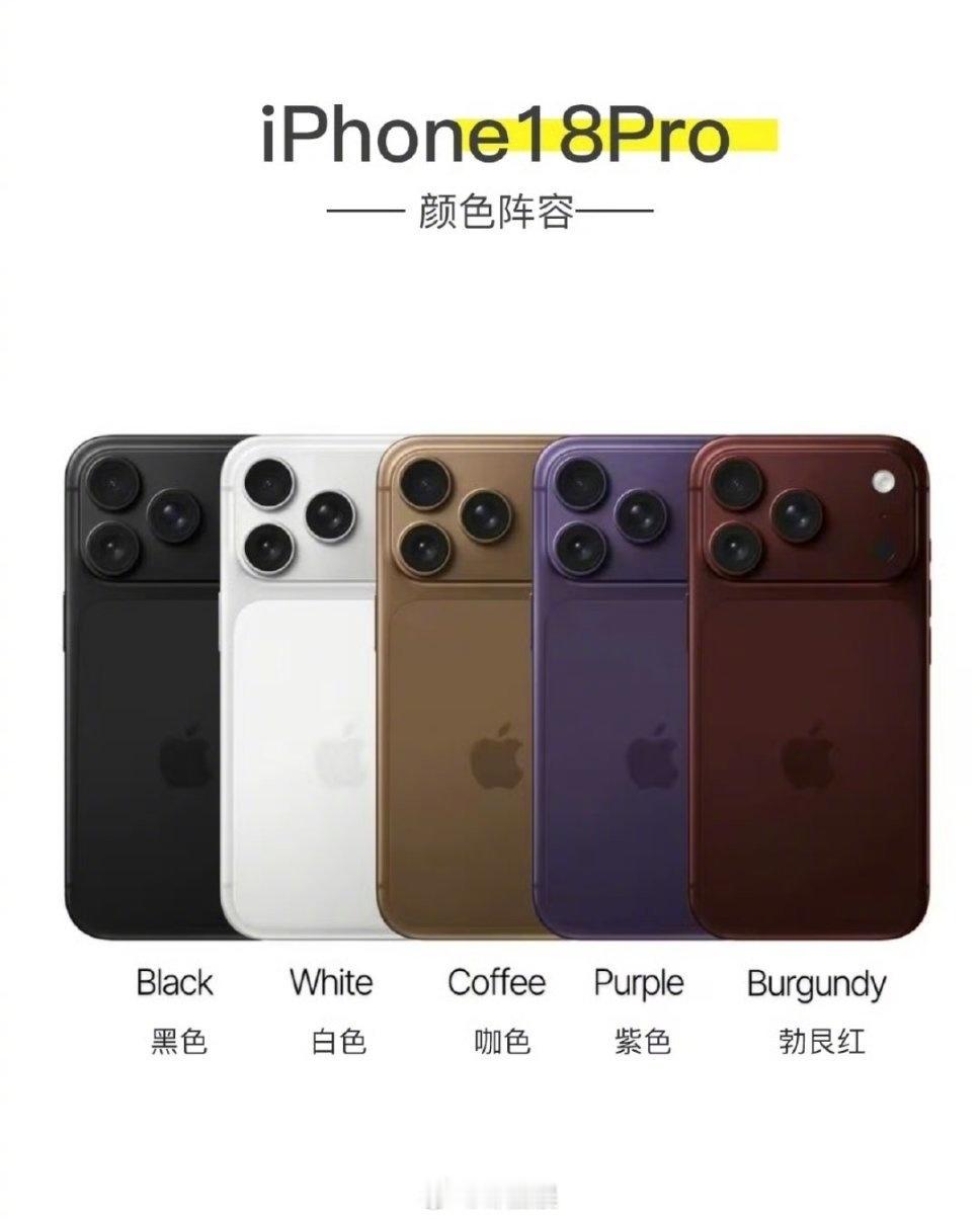 今年iPhone18预测的新颜色，这勃艮红看着质感还行啊。iPhone18Pro