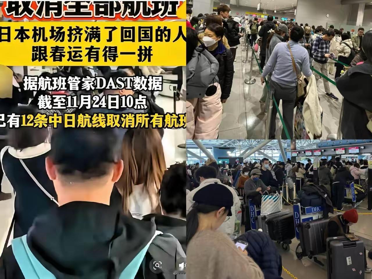 果不其然
想回国的华人急了
日本机场现在热闹得很，因为回国的游客把机
场挤得满满