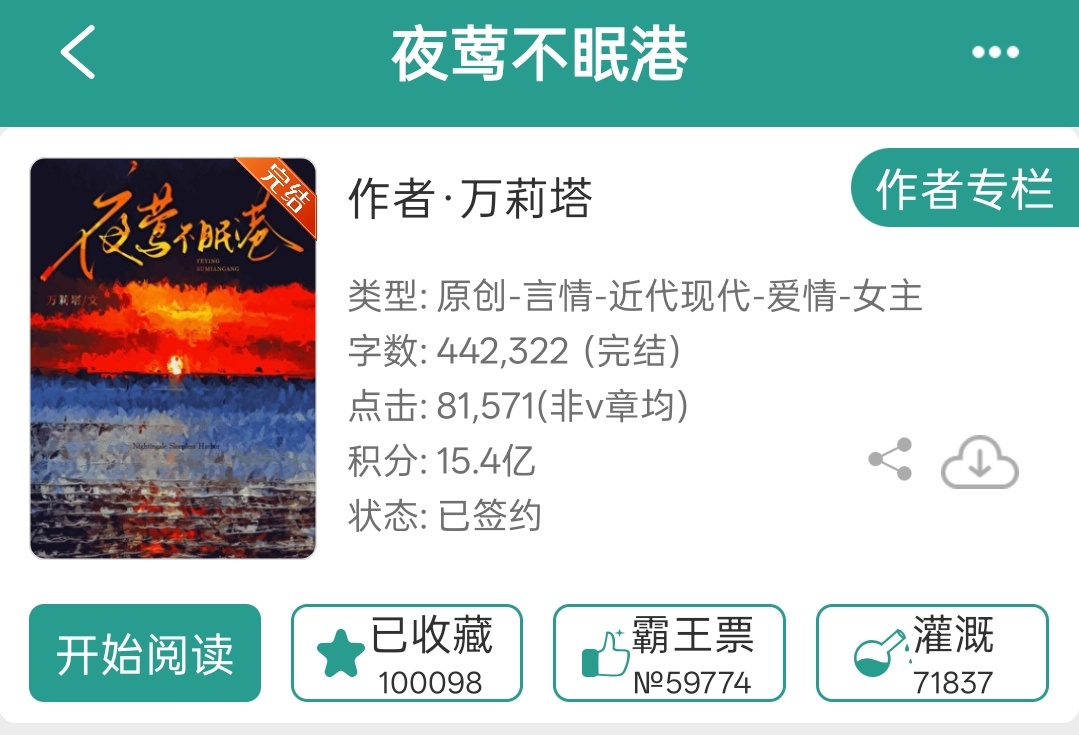 终于又到周五了，这周感觉好难熬啊还有一个多小时下班，给大家分享一本现言🌷《夜莺