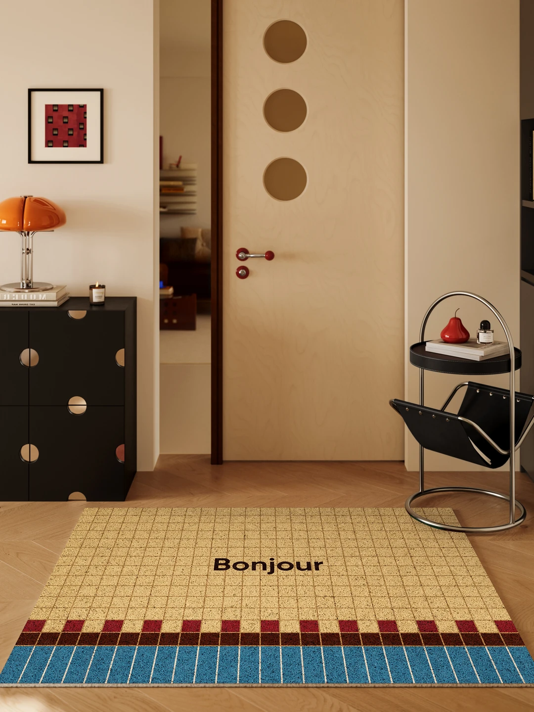 🟡🔵Bauhaus格纹！中古奶油黄地垫爱了