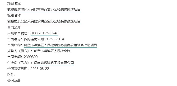 城市观察员鹤壁市淇滨区人民检察院办案办公楼装修改造项目合同公开，采购项目编号：H