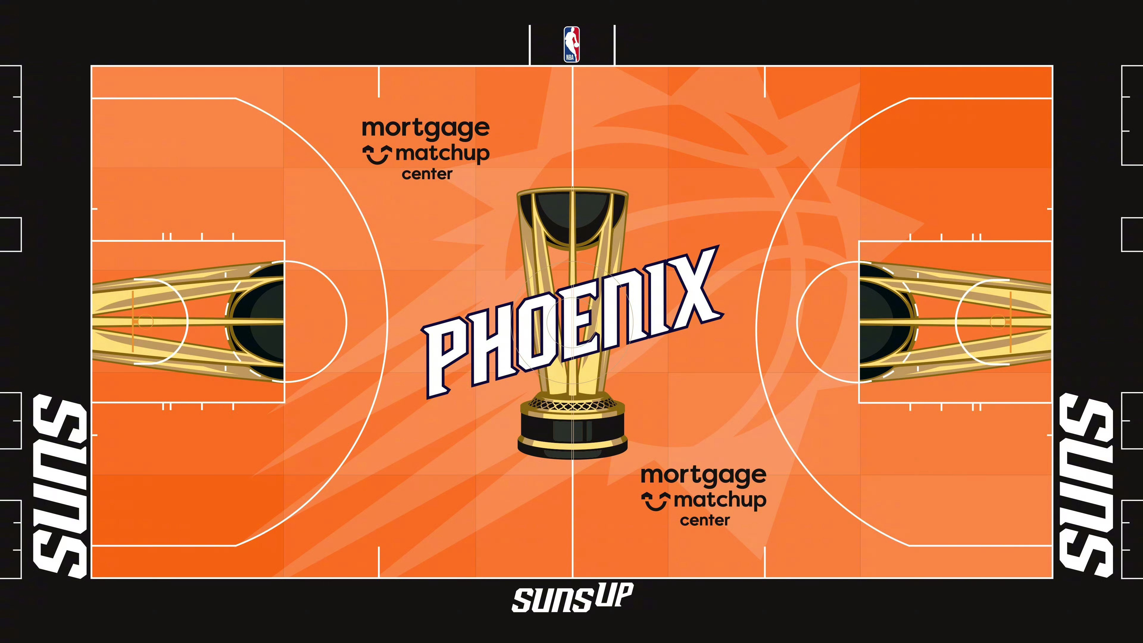 今年的NBA杯的球场地板涂装，比前几年的柔和多了。 ​​​太阳vs快船 ​​​