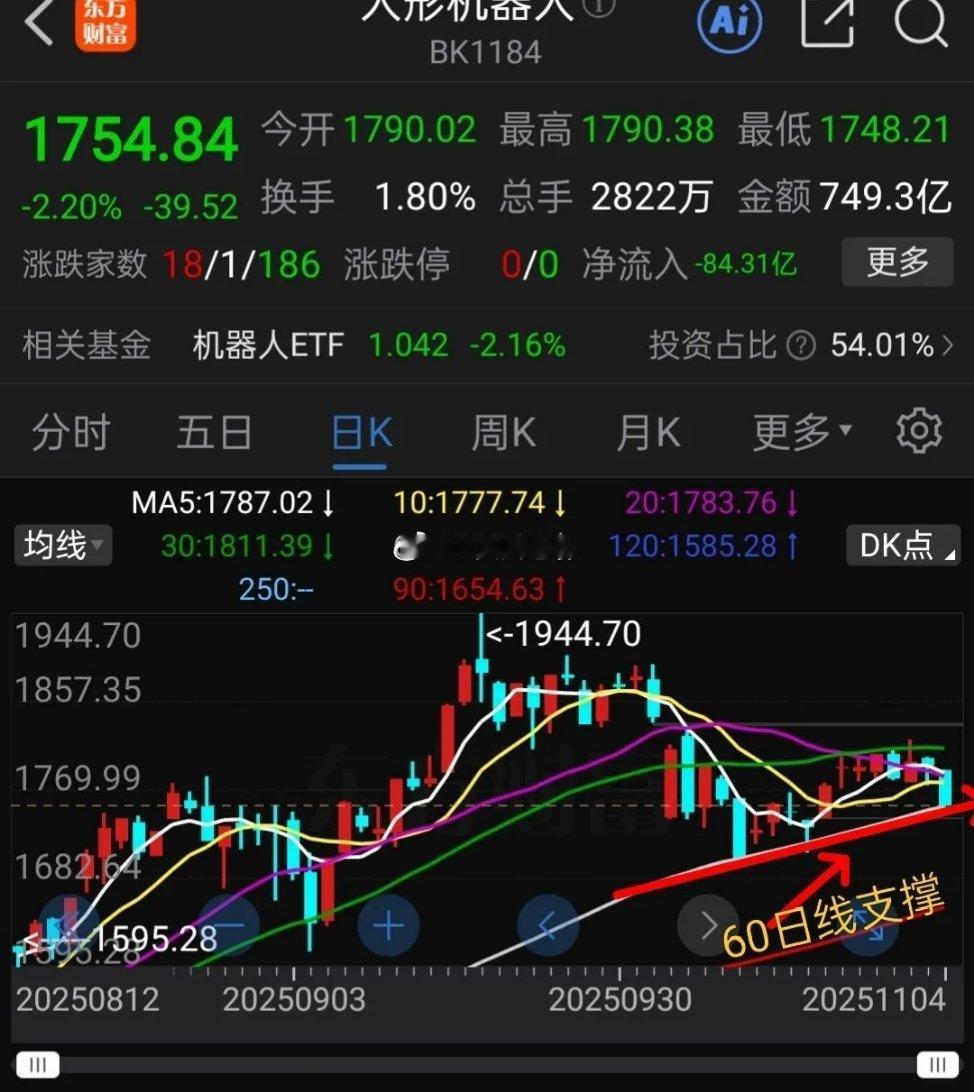 11.4盘中提示人形机器人再次大跌，怎么办？      东财人形机器人日线周线走