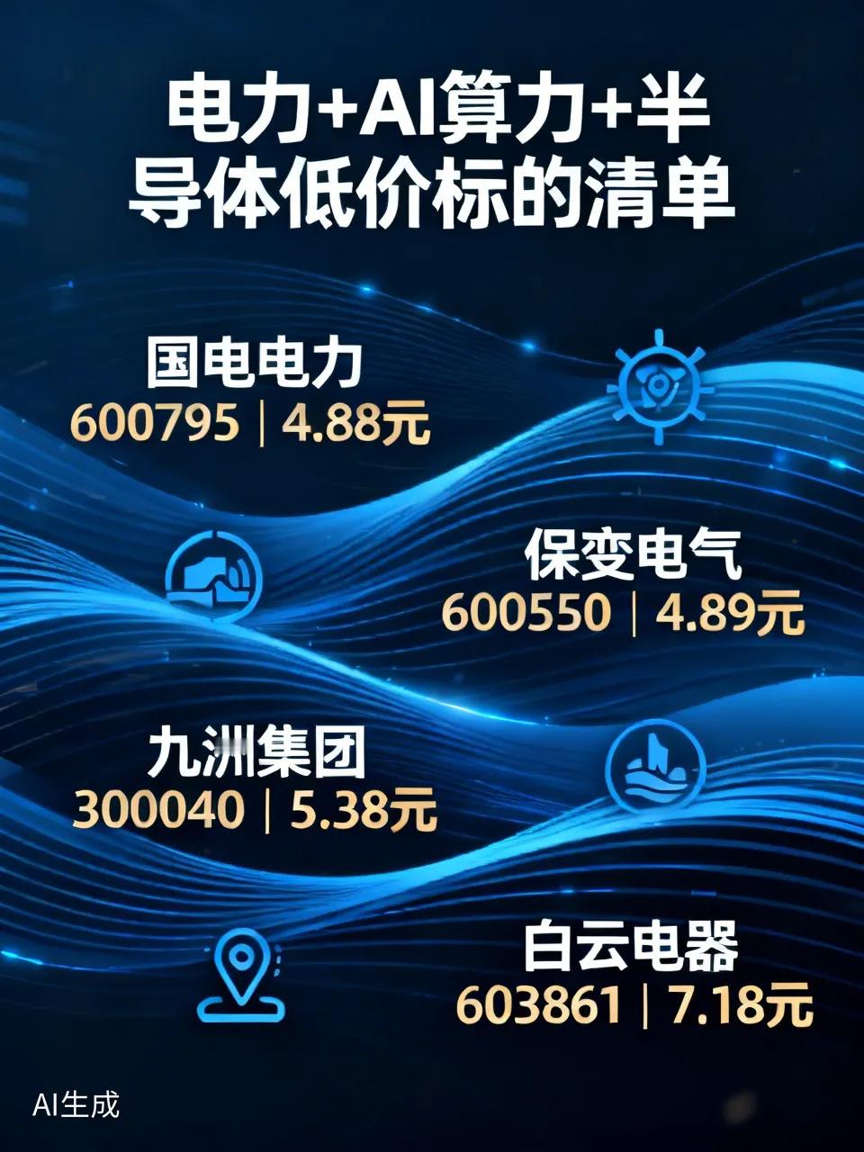 电力+AI算力+半导体 低价标的清单电力+算力供电（数据中心/特高压/绿电配套）
