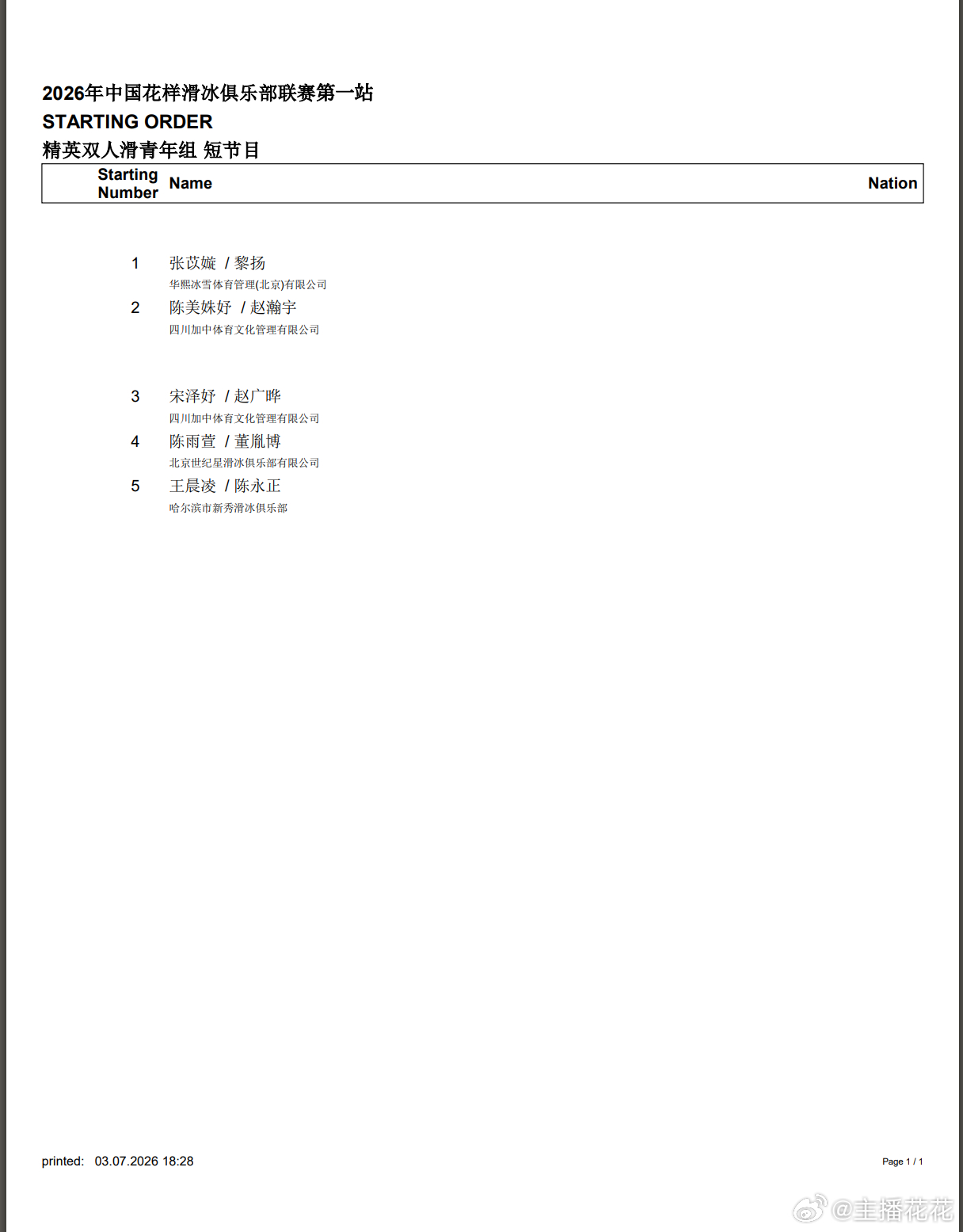 2026俱乐部联赛第一站哈尔滨站 青年组出场顺序 
