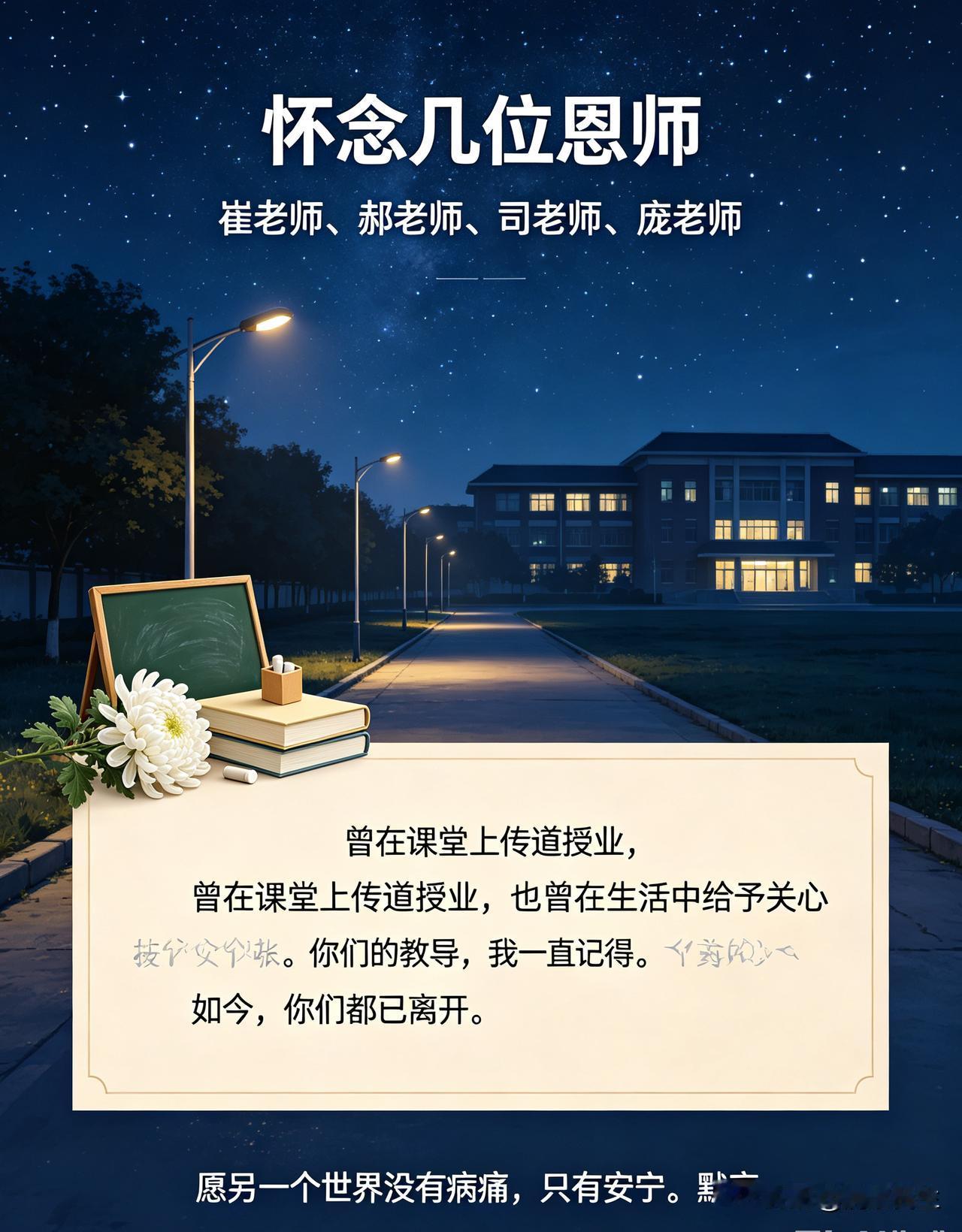 六年级崔老师、初中郝老师、高中司老师，还有英语培训班的庞老师，几位恩师都深深留在