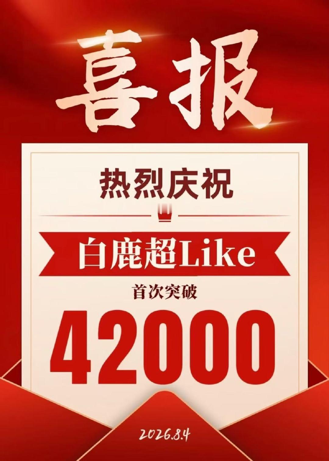 白鹿超like破42000白鹿超like破4w2 🎉从4w到4w2仅用五天 