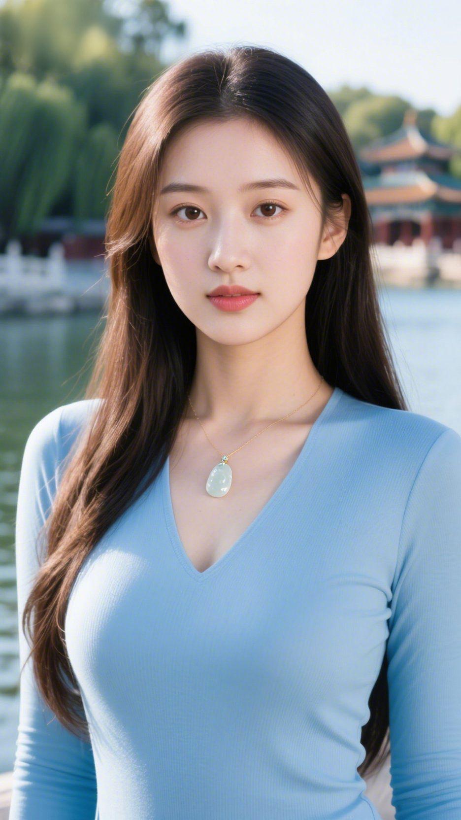 湖亭晴色如画
 
晴光漫过湖面，亭台的轮廓浸在粼粼波光里，垂柳柔枝蘸着风，把古意