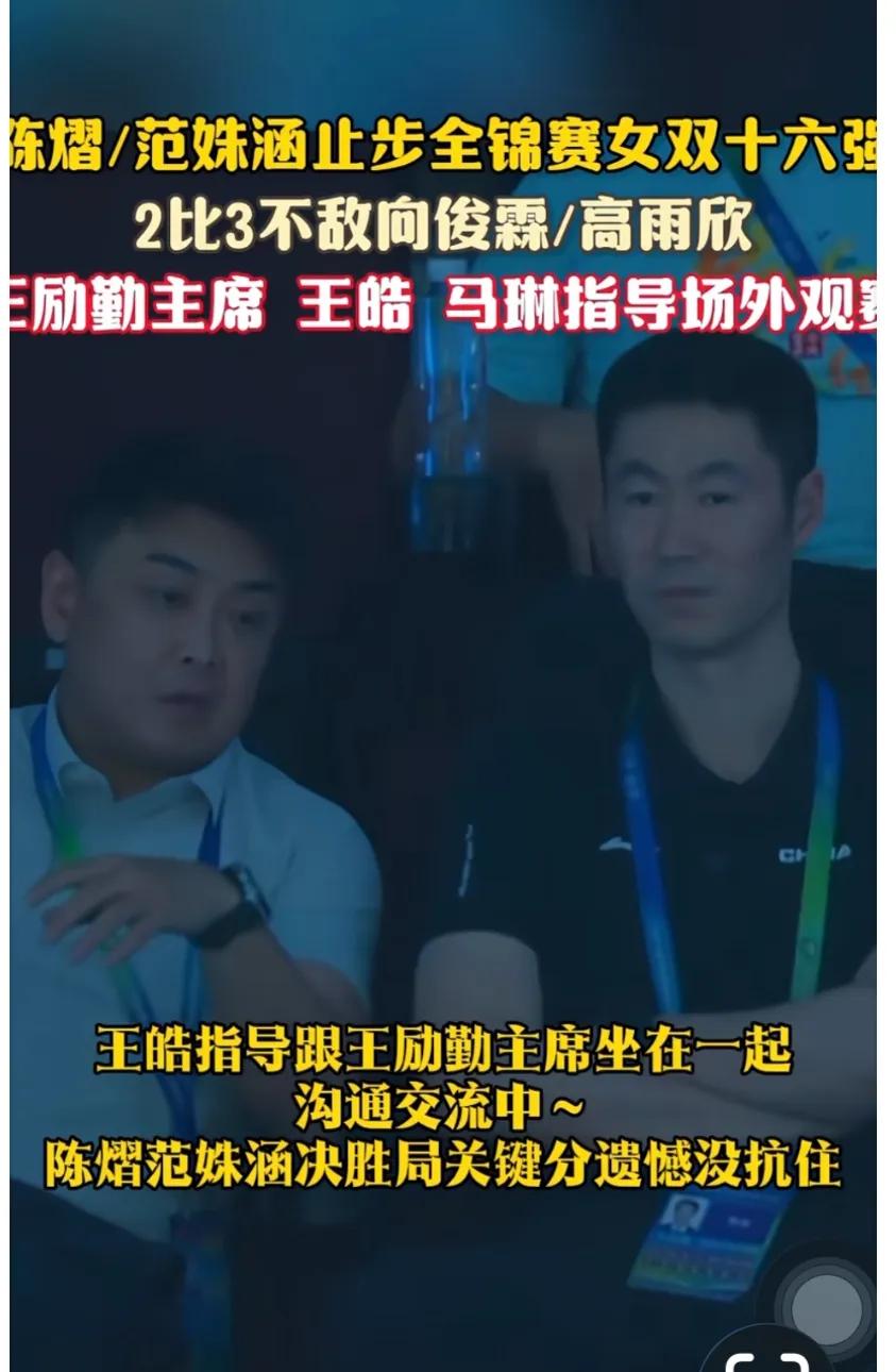 7月17日全锦赛双打，混双比赛，乒协主席王励勤，男队主教练王皓，女队主教练马琳，