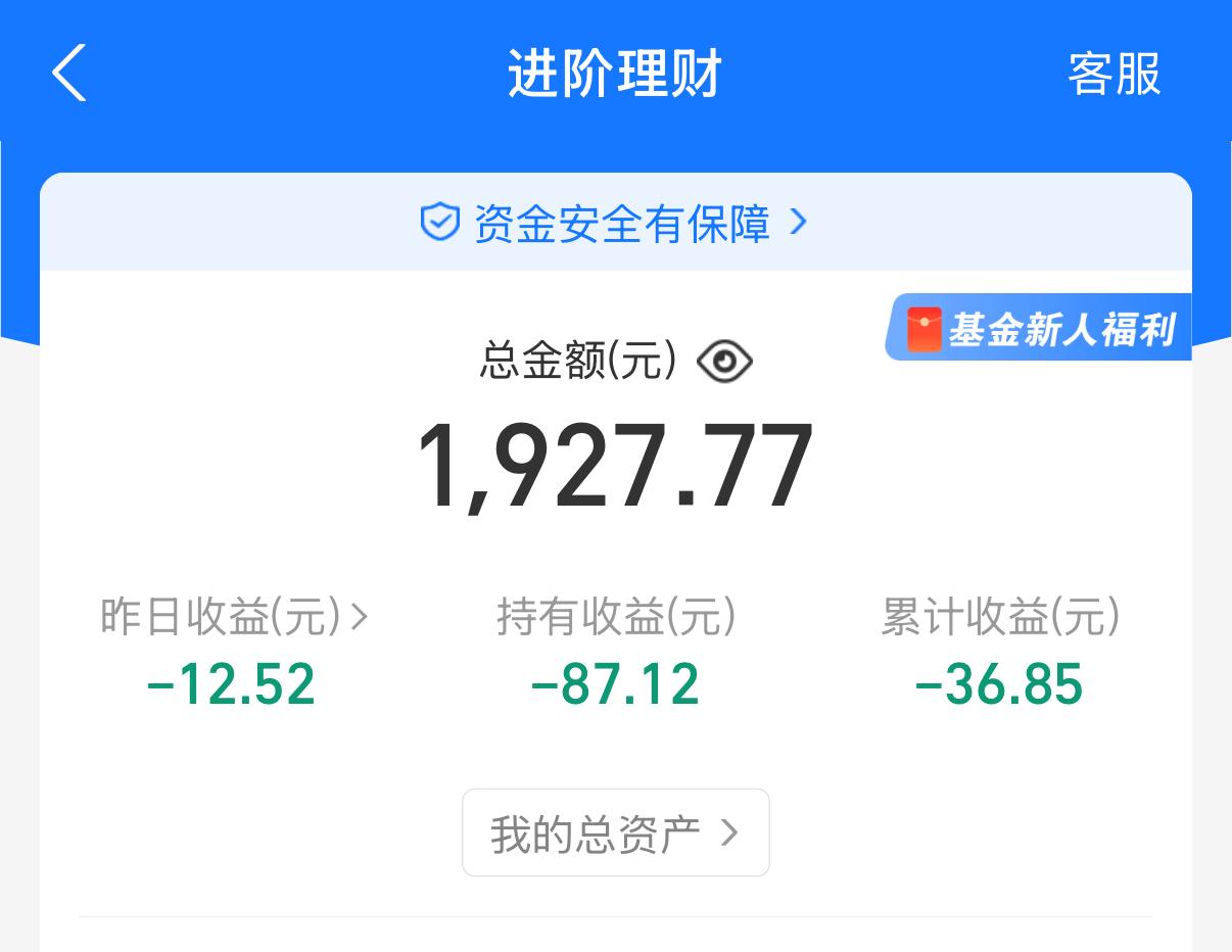 记录买基金日常的第二天
昨天又被绿了，
亏了12块多。
买基金到现在，
只有一月