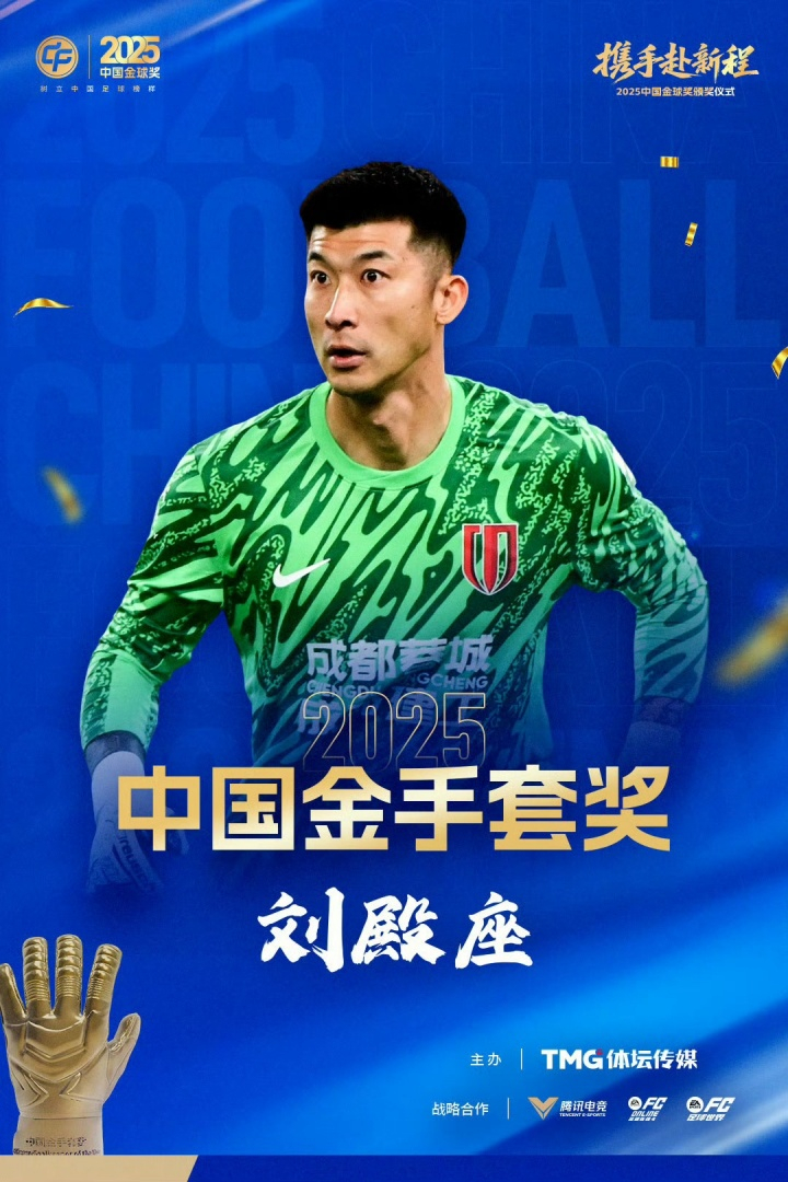 刘殿座获2025中国金手套奖 刘殿座荣获 2025 中国金球奖中国金手套奖，用实
