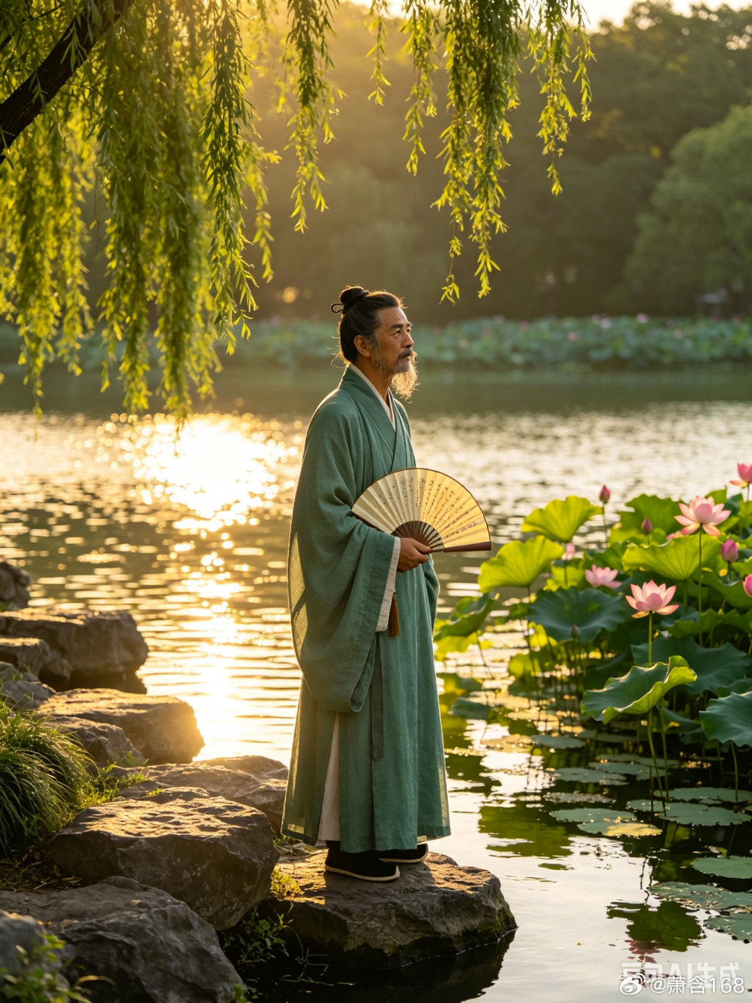 【卧榻】卧榻犹见江水阔，心轻万事若鸿毛。来日方长空豪壮，岂止逝水化春潮。回首岁月