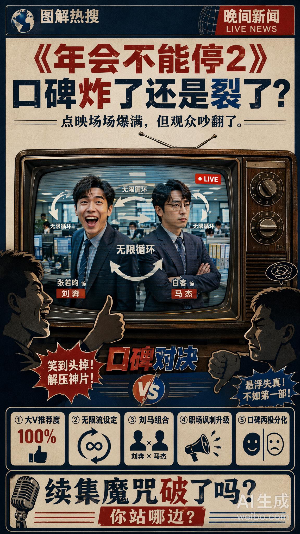 电影年会不能停2口碑 点映口碑炸了，但争议也来了。7月24日开启点映后，微博大V