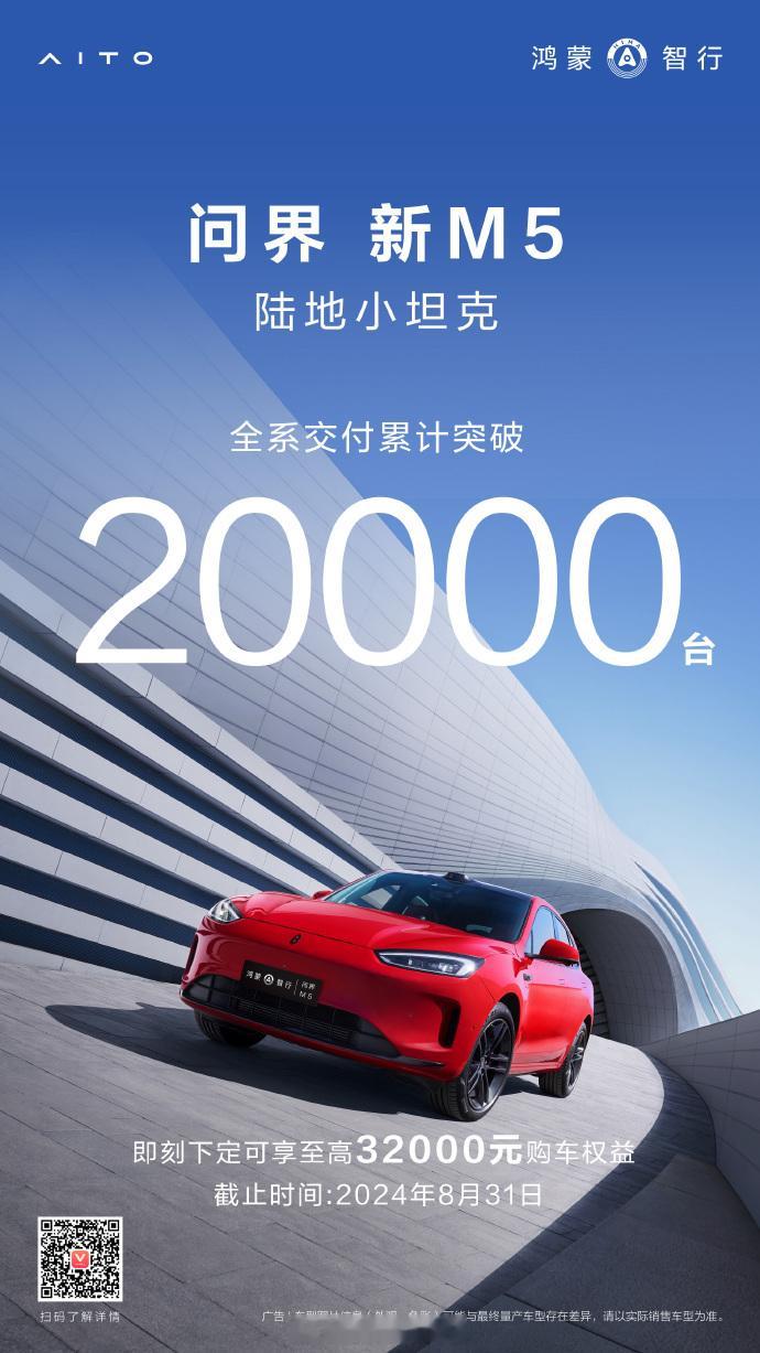 【问界新 M5 累计交付突破 20000 台】M5宣发资源不多，而且整体消费群体