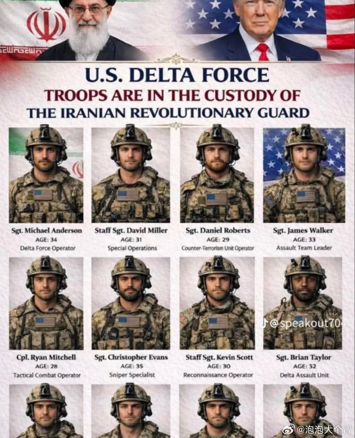 伊朗宣佈；伊朗在境內逮捕了50名美國三角洲特種部隊士兵，並嘲笑美國把伊朗當成了委