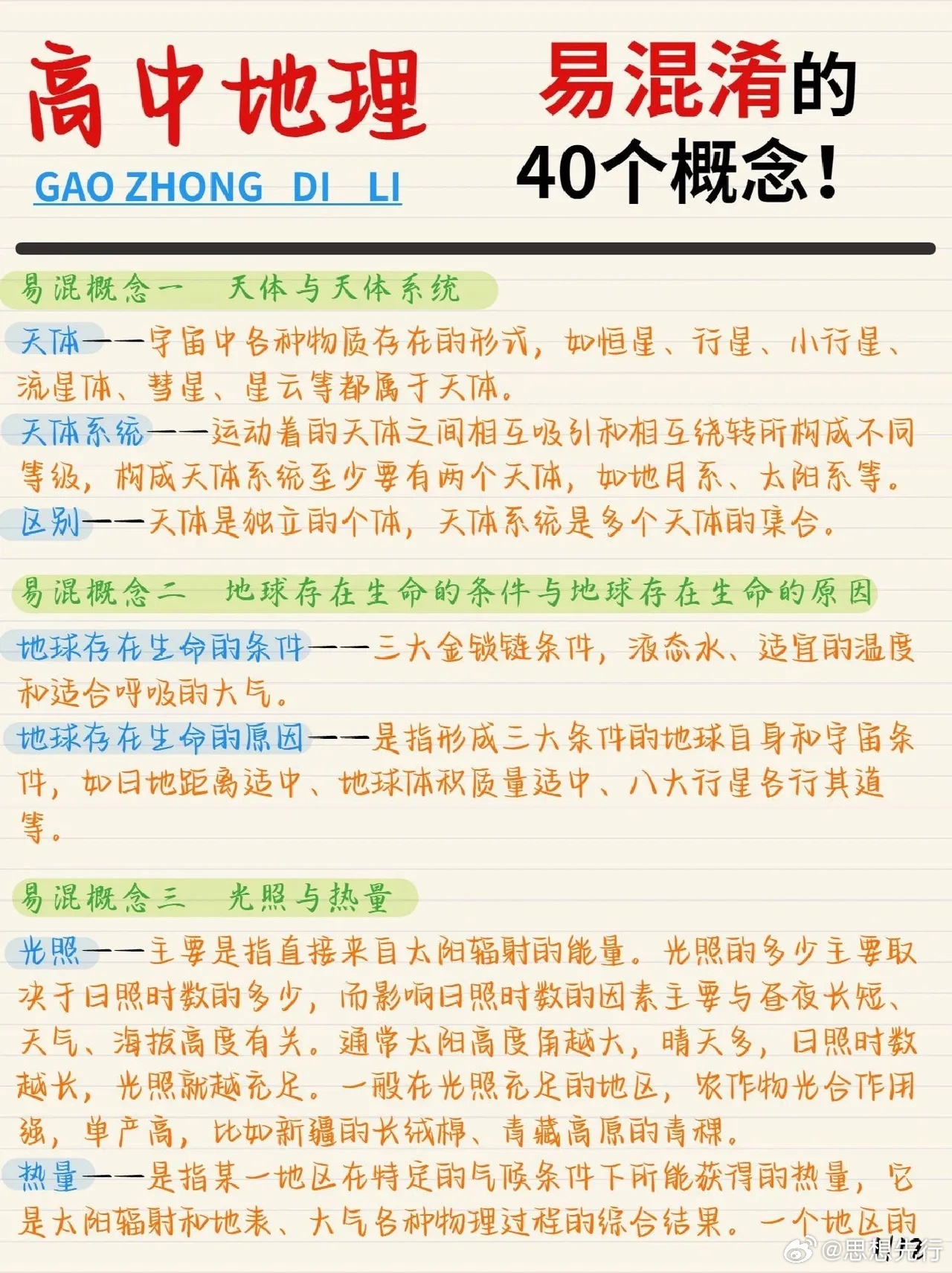 高中地理易混淆的40个概念 ​​​