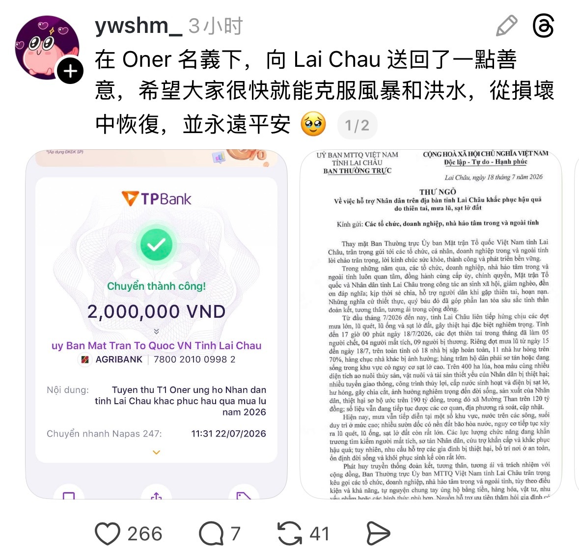 🫳🐯好粉丝也好刷到很多越南粉丝在捐款 