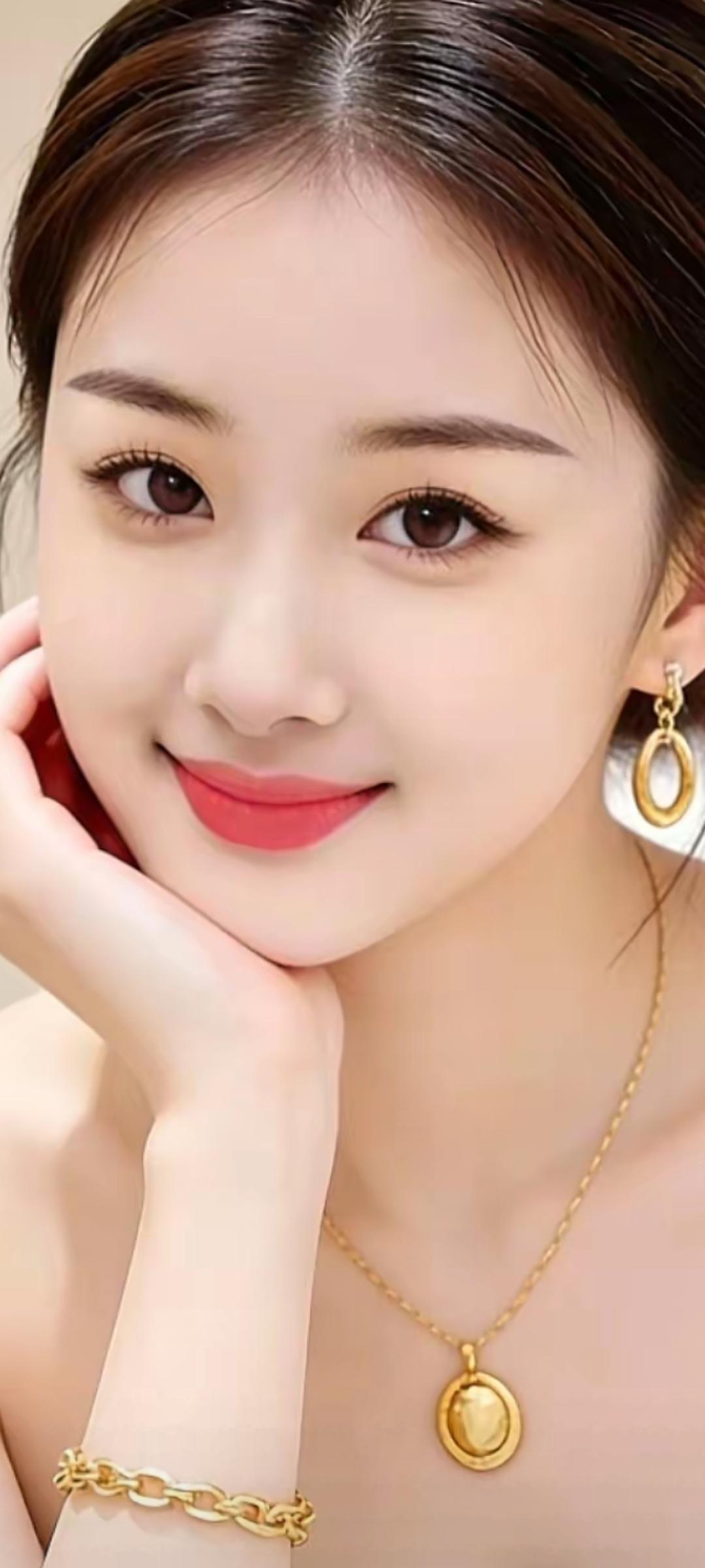 优雅气质，金饰闪耀，甜美笑容，完美妆容