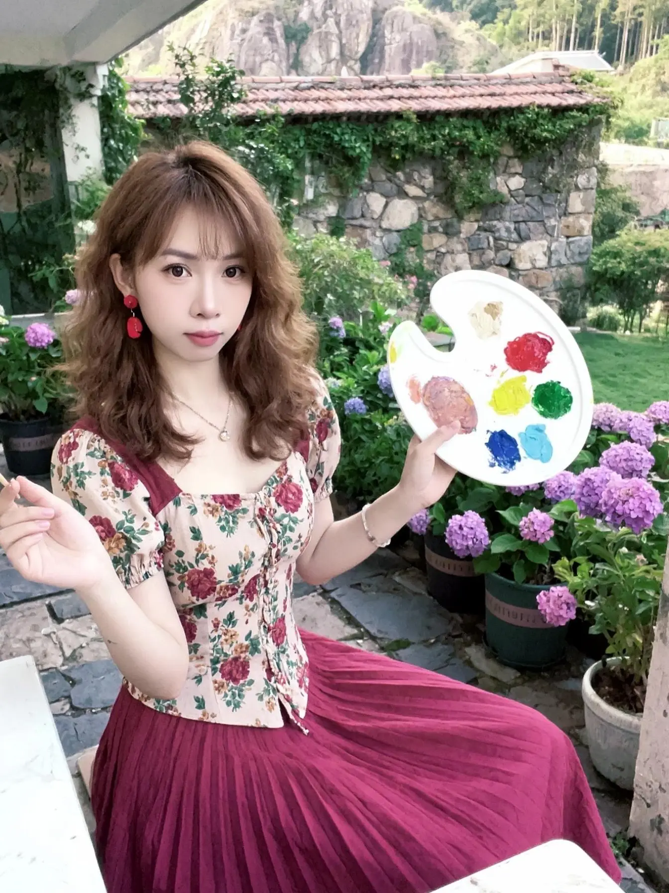 复古文艺小清新风格 森系花园风 女生复古油画写真 莫奈花园夏日穿搭 夏...