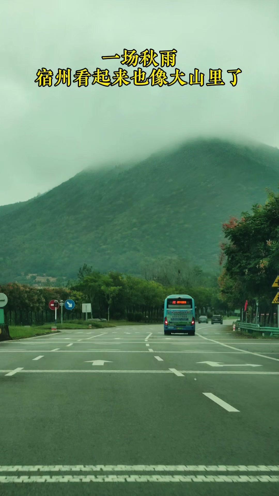 🌧️一场秋雨过后气温骤降，宿州符离大道裹在朦胧烟雨里，开着车缓缓驶过，窗外的景