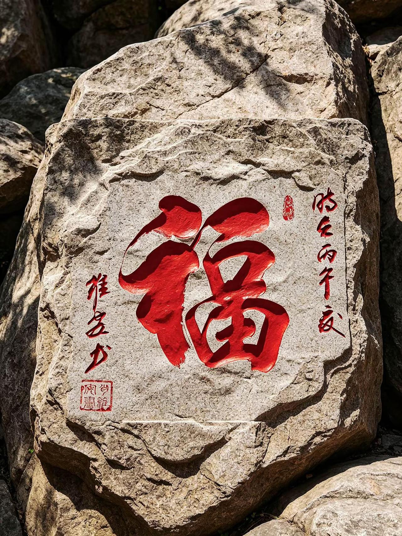 维安原创书法。AI石雕红字风