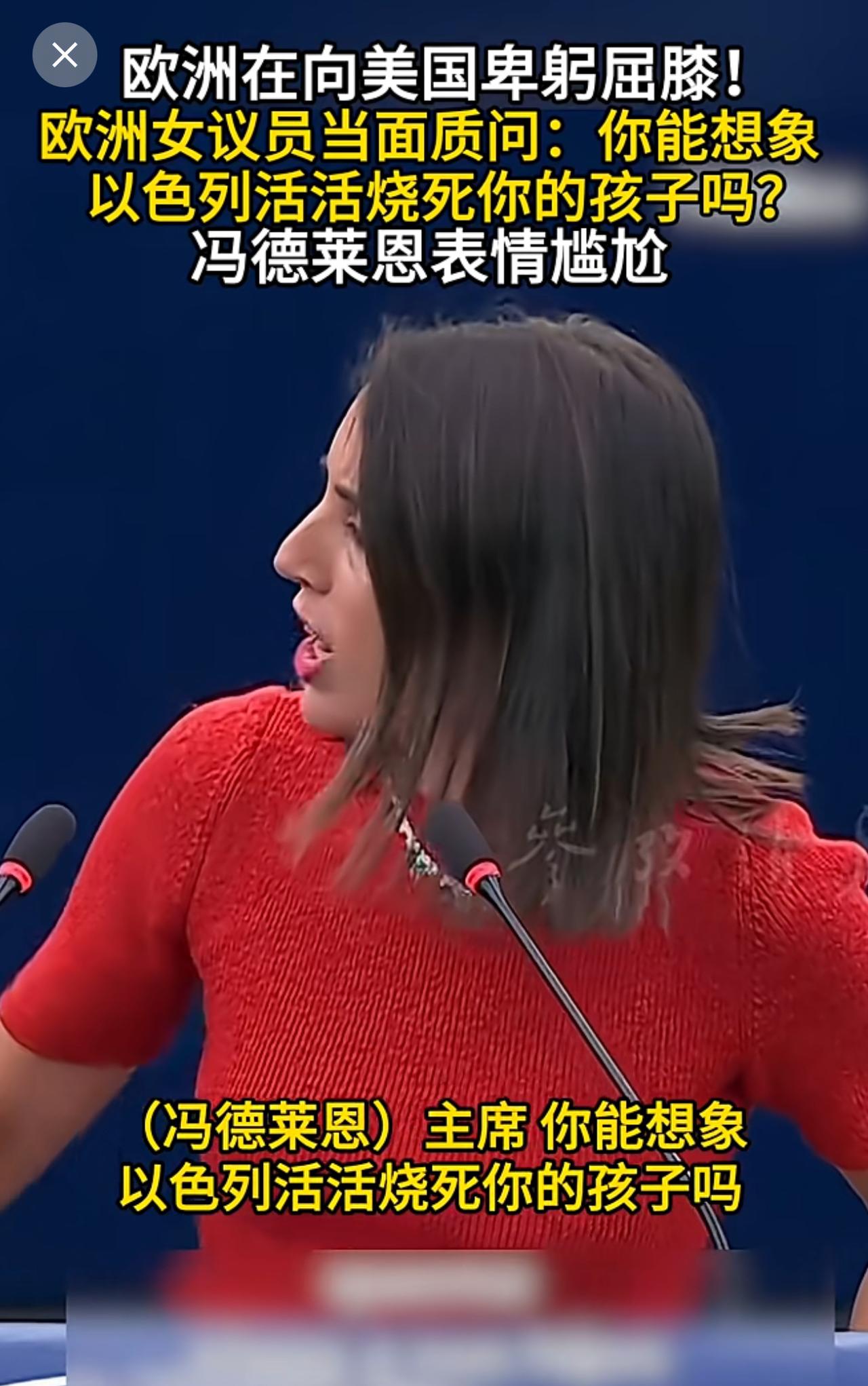 这个欧洲女议员很漂亮很善良啊，关心巴勒斯坦的孩子生命，关心加沙地带的人民的饥饿。