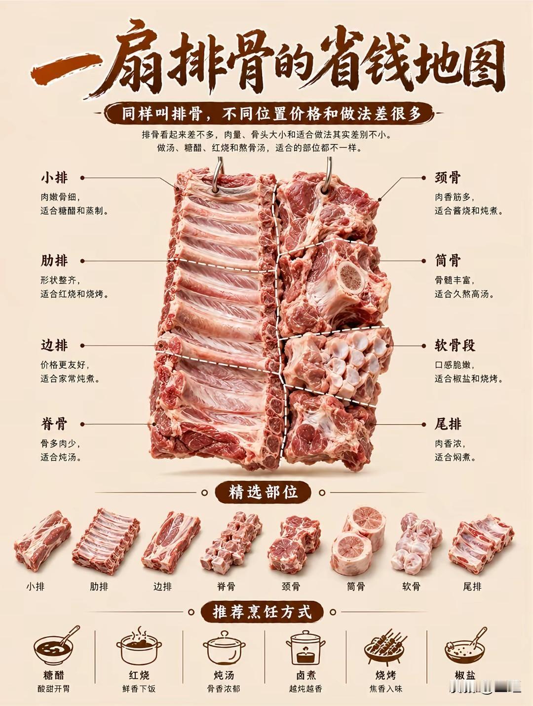 一扇排骨的省钱地图：别再只盯着精排，这3个宝藏部位让你花少钱吃大肉！

每次去菜