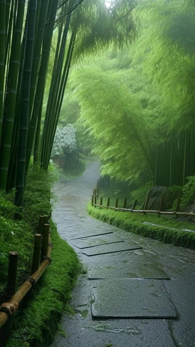 上联:晨雨微湿林边竹
下联:晚风轻摇江岸柳

(图1釆自网络，侵则立删)

友友