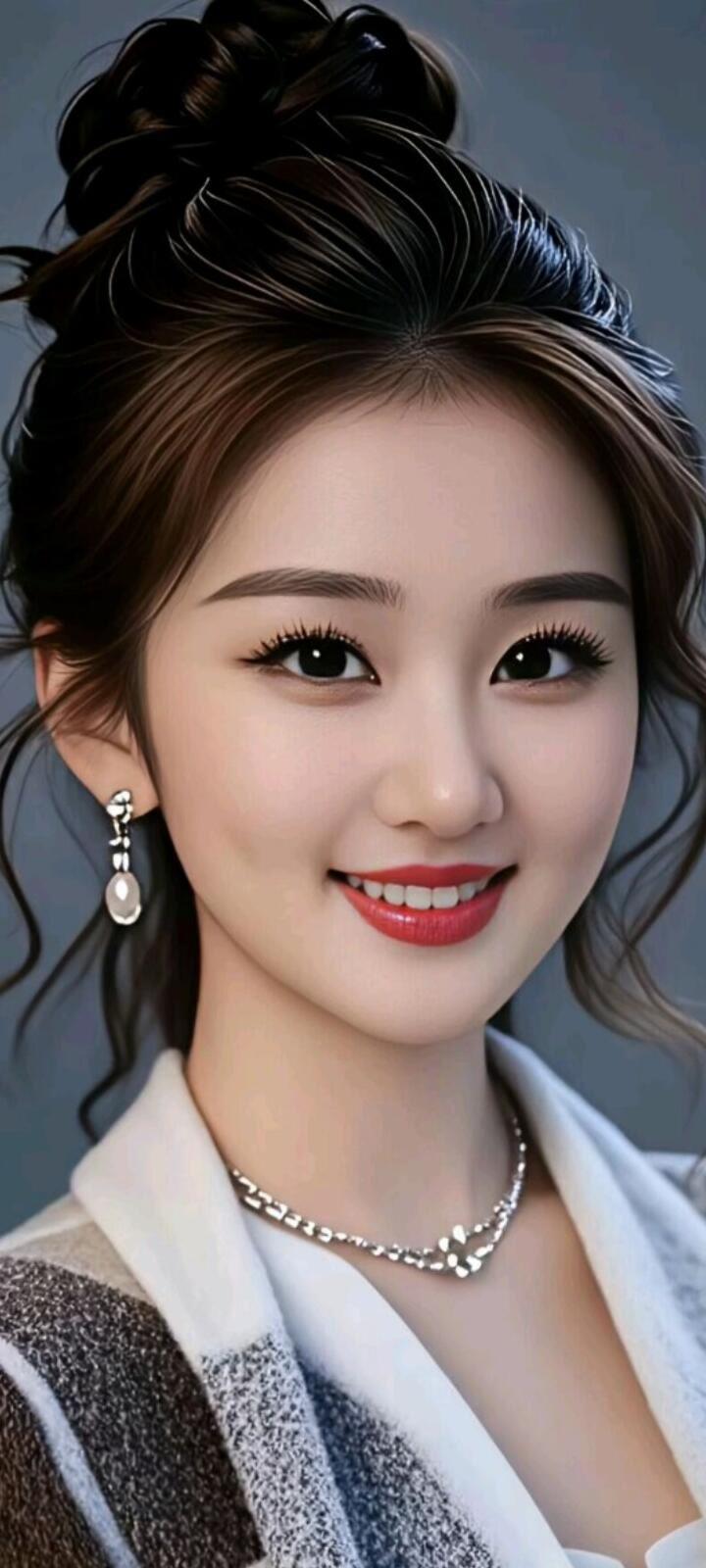 优雅气质，微笑如花，珍珠耳环，时尚穿搭