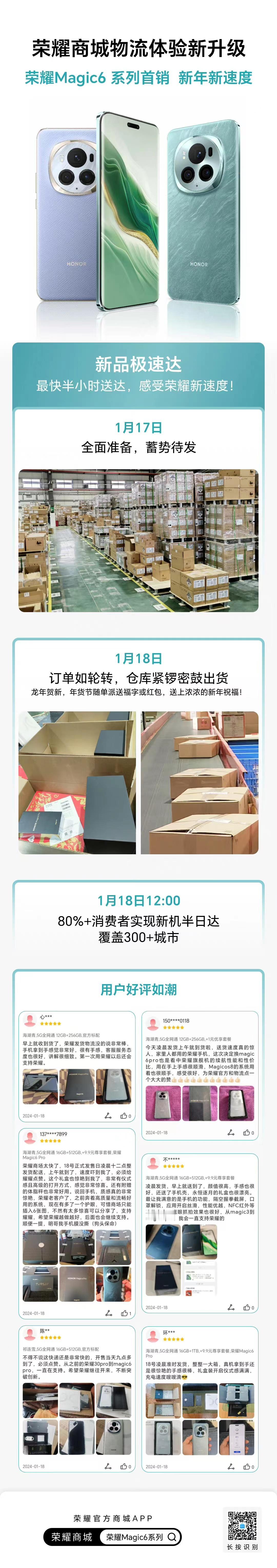 没想到荣耀现在玩得这么花了，直接做到80%+消费者实现新机半日达，这是荣耀新年新
