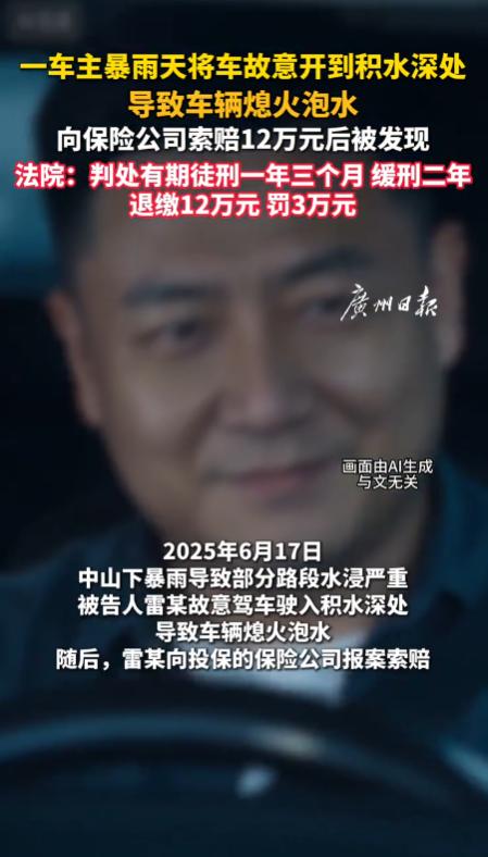 “耍小聪明的下场!”广东中山，一名车主借着暴雨天气的便利，想到了歪主意，故意往水