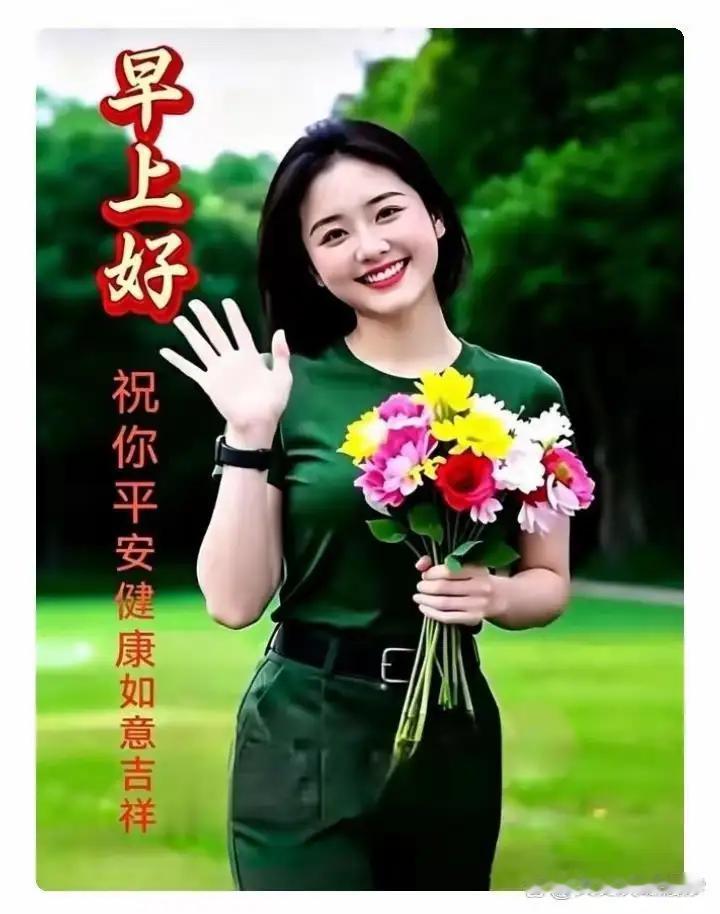 雨退艳阳出，
山何似锦图。
道声早上好，
快乐烦恼无。