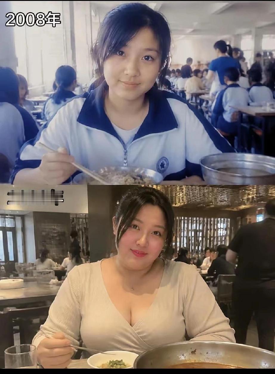 十八年时间，最大的改变在两个方面，
1.吃饭的碗从铁盆到小碗越来越小了，
2.身