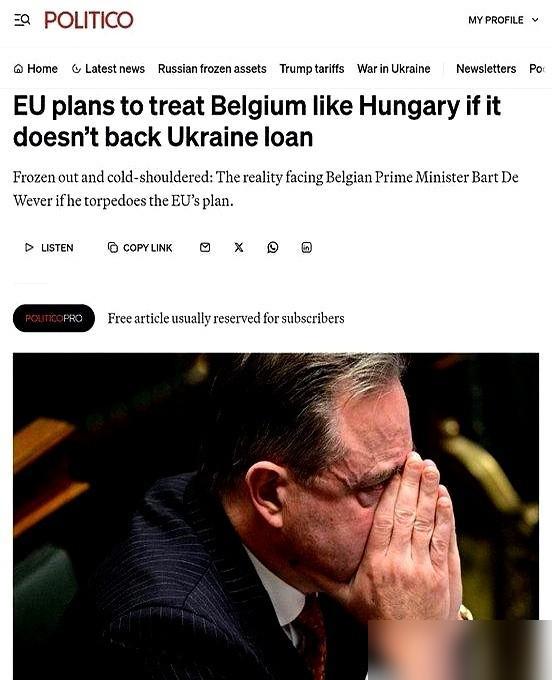 比利时，不玩了。

欧盟那边让它把冻结的俄罗斯资产给乌克兰，比利时直接一句：滚。