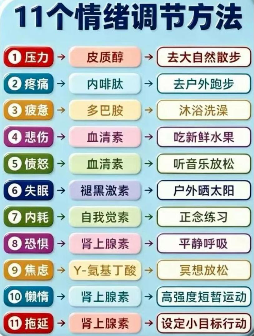 情绪没有对错，它是身体发出的信号。

心情低落就出去走走，愤怒难平就听听音乐，疲