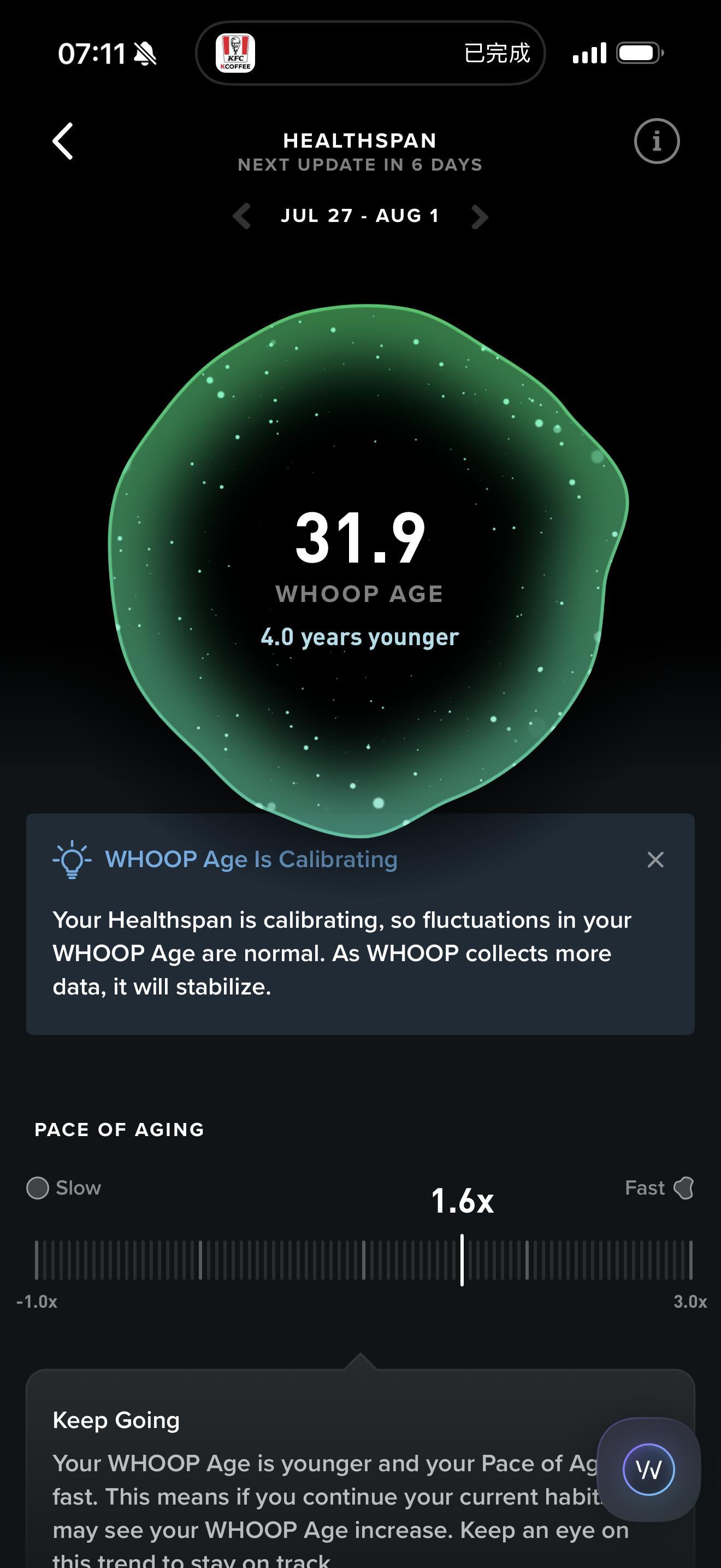 带了一个月的 whoop，测出我自己的 whoop 年龄 31.9
