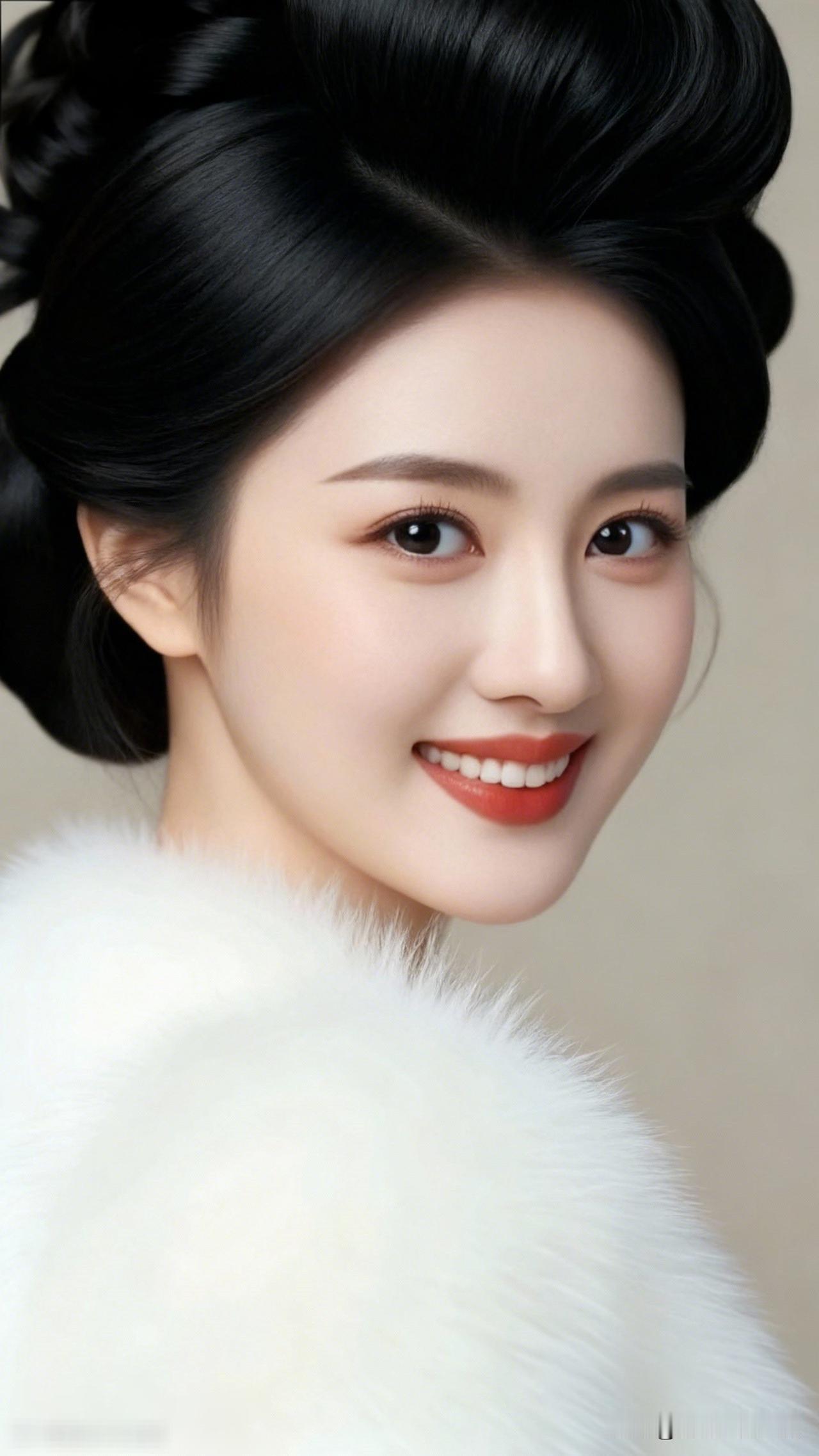 优雅黑发，甜美笑容，白绒外套，尽显温柔魅力！💖✨女人最耐看的长相是什么样的